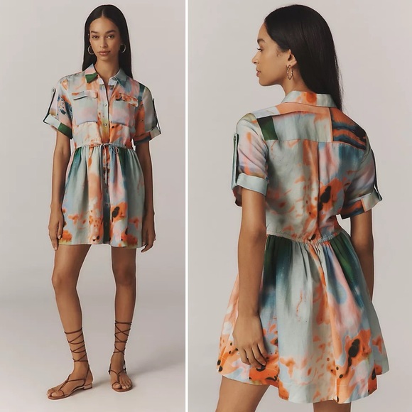 HUNTER BELL Dresses & Skirts - Hunter Bell Peyton Linen Blend Shirt Dress Drawstring Waist Size Medium NWT